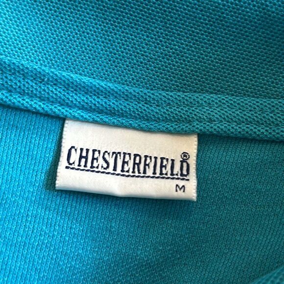 Vintage 80s Chesterfield Teal Blue Short Sleeve Knit Top with floral embossing - Picture 8 of 9